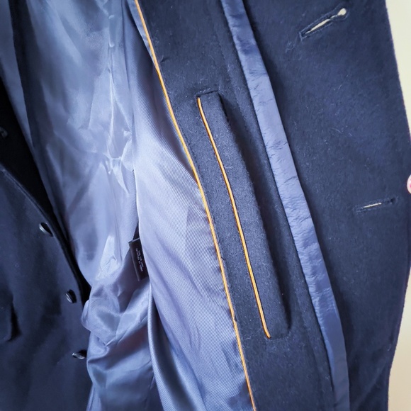 Cole Haan Navy Blue Wool Button Up Car Coat Size Small Classic Winter - Picture 6 of 12